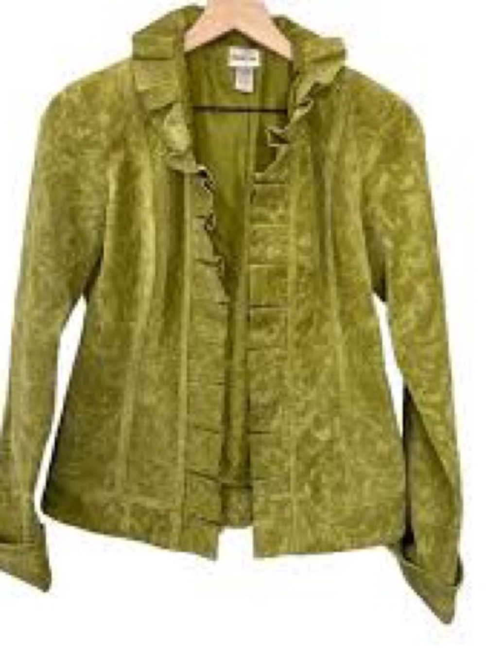 Chico's Olive Green Ruffle-Front Jacket